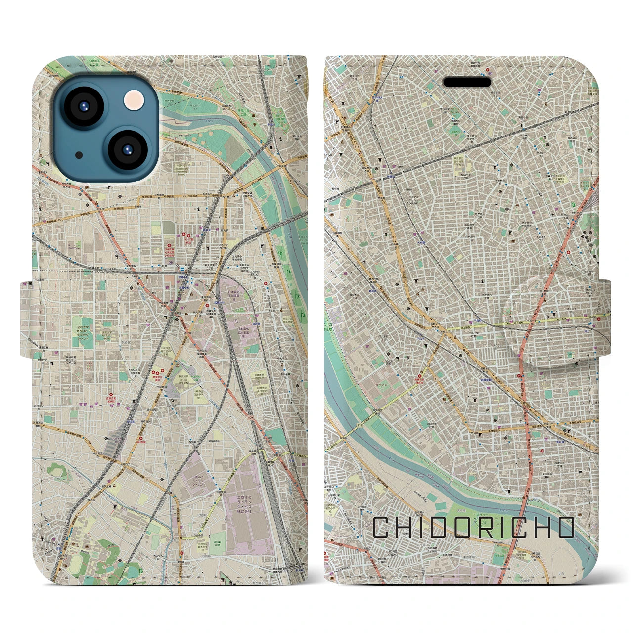 【千鳥町(東京都)】地図柄iPhoneケース(手帳タイプ)ナチュラル・iPhone 13 用