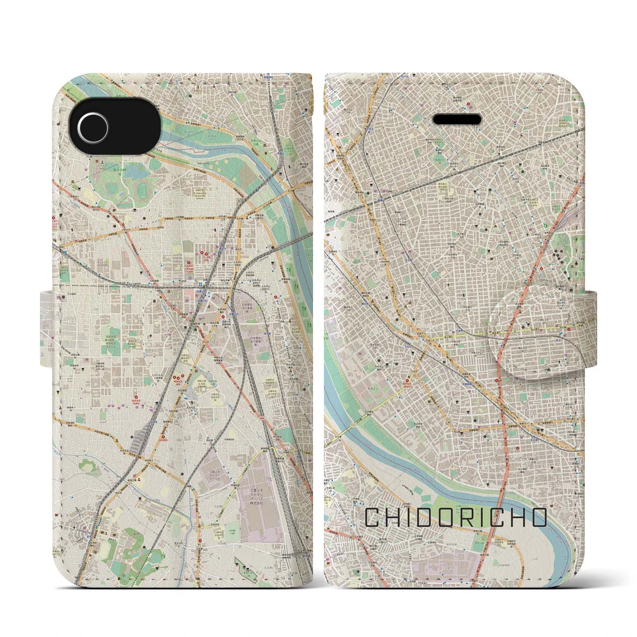 【千鳥町(東京都)】地図柄iPhoneケース(手帳タイプ)ナチュラル・iPhone SE(第3 / 第2世代) / 8 / 7 / 6s / 6 用