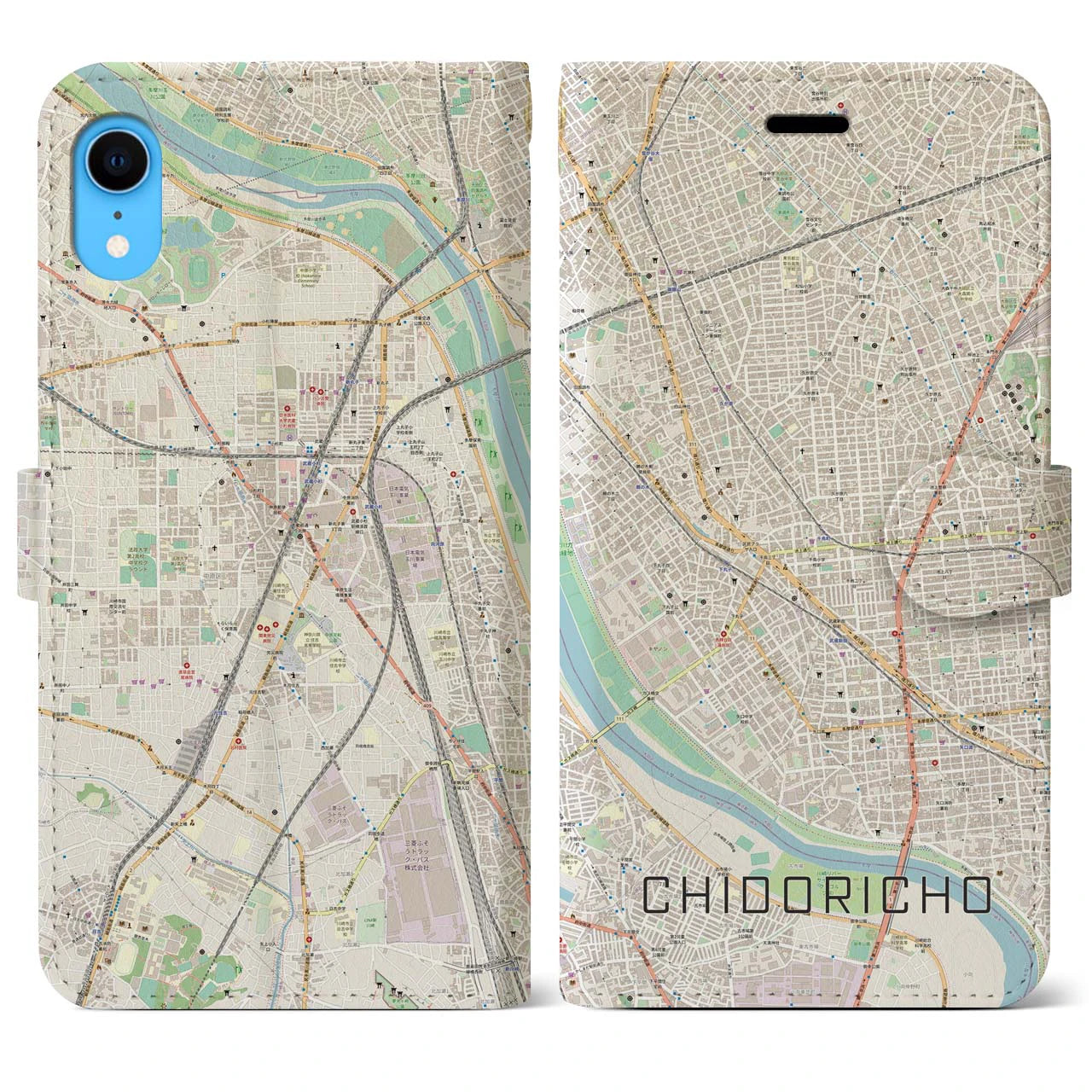 【千鳥町(東京都)】地図柄iPhoneケース(手帳タイプ)ナチュラル・iPhone XR 用