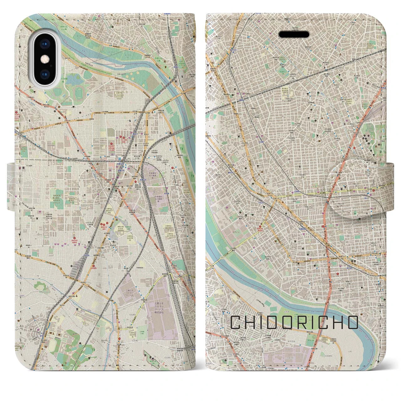 【千鳥町(東京都)】地図柄iPhoneケース(手帳タイプ)ナチュラル・iPhone XS Max 用