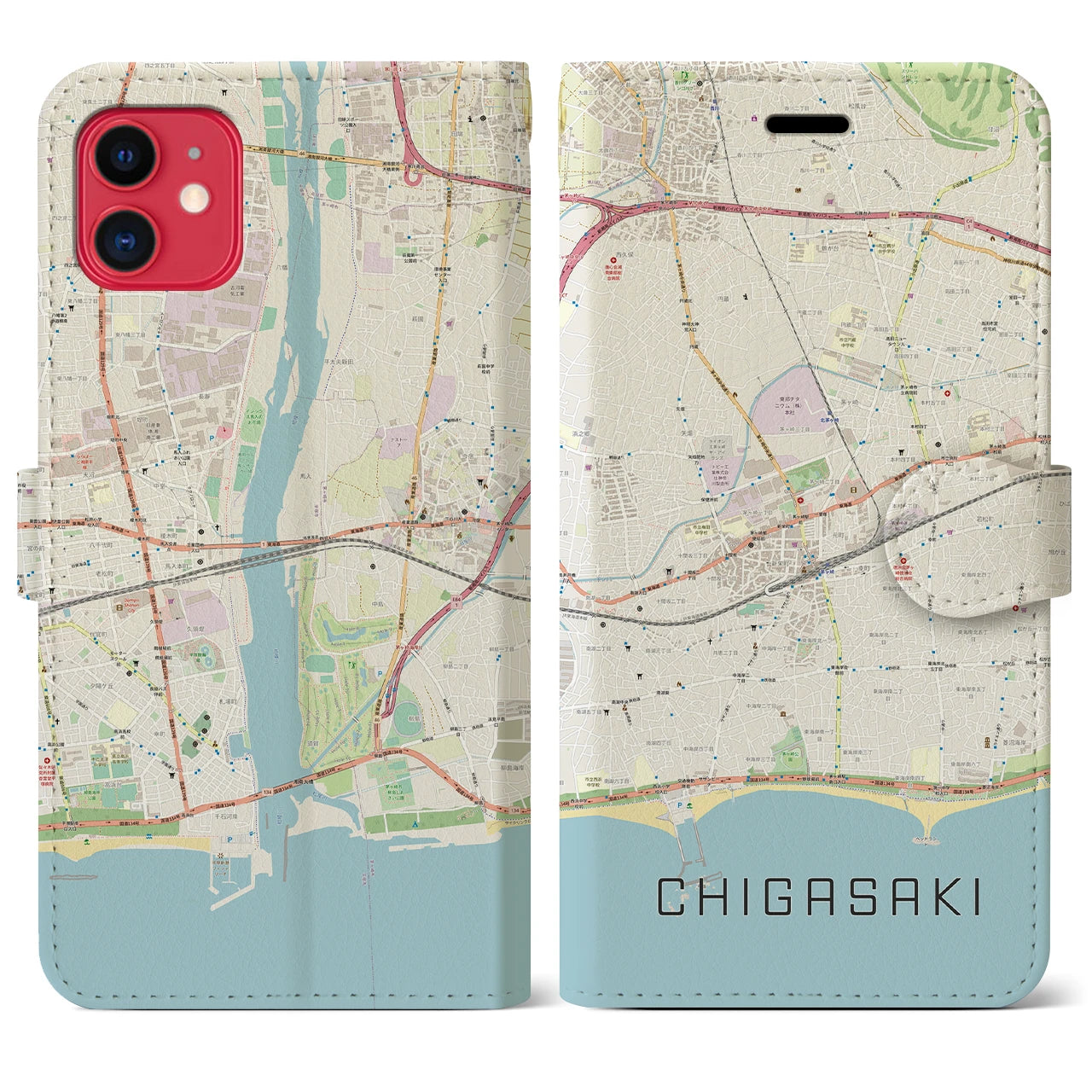 【茅ヶ崎2(神奈川県)】地図柄iPhoneケース(手帳タイプ)ナチュラル・iPhone 11 用