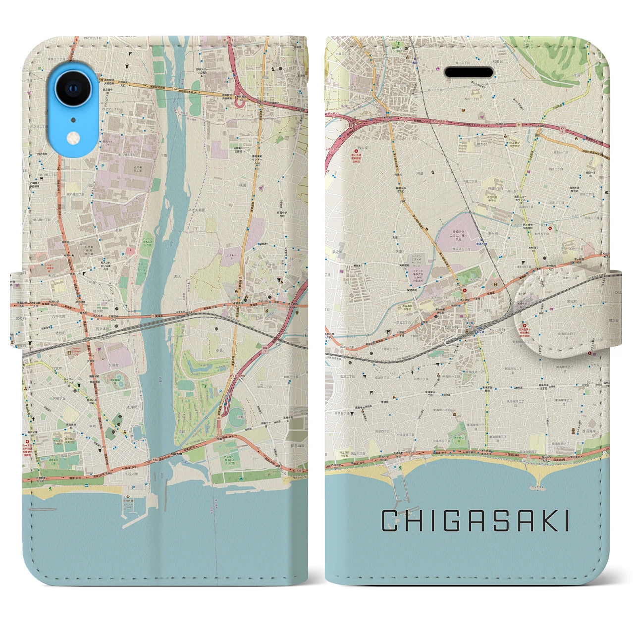 【茅ヶ崎2(神奈川県)】地図柄iPhoneケース(手帳タイプ)ナチュラル・iPhone XR 用