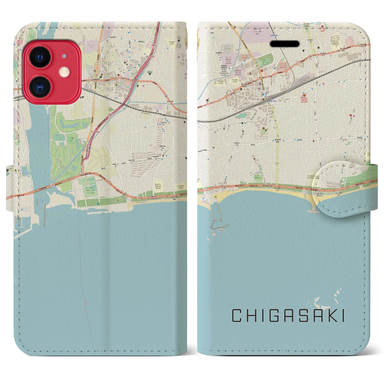 【茅ヶ崎(神奈川県)】地図柄iPhoneケース(手帳タイプ)ナチュラル・iPhone 11 用