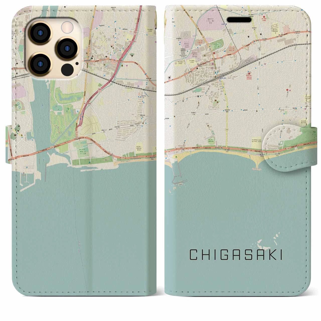 【茅ヶ崎(神奈川県)】地図柄iPhoneケース(手帳タイプ)ナチュラル・iPhone 12 Pro Max 用