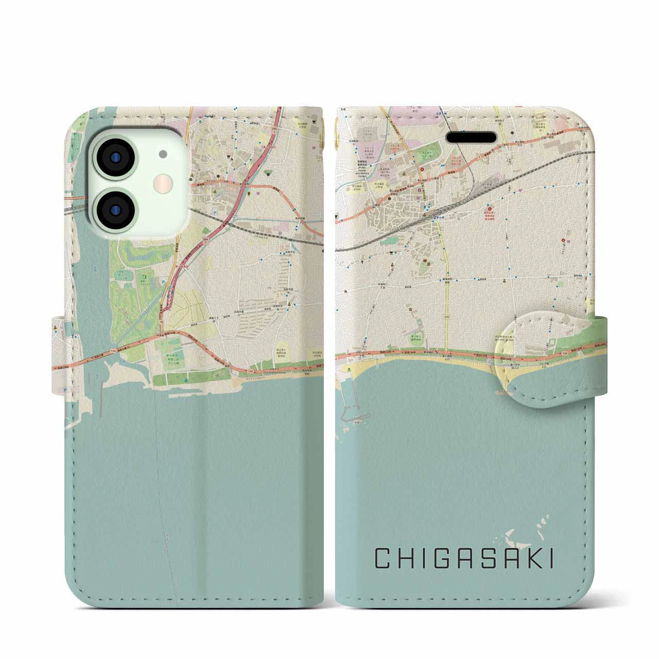 【茅ヶ崎(神奈川県)】地図柄iPhoneケース(手帳タイプ)ナチュラル・iPhone 12 mini 用