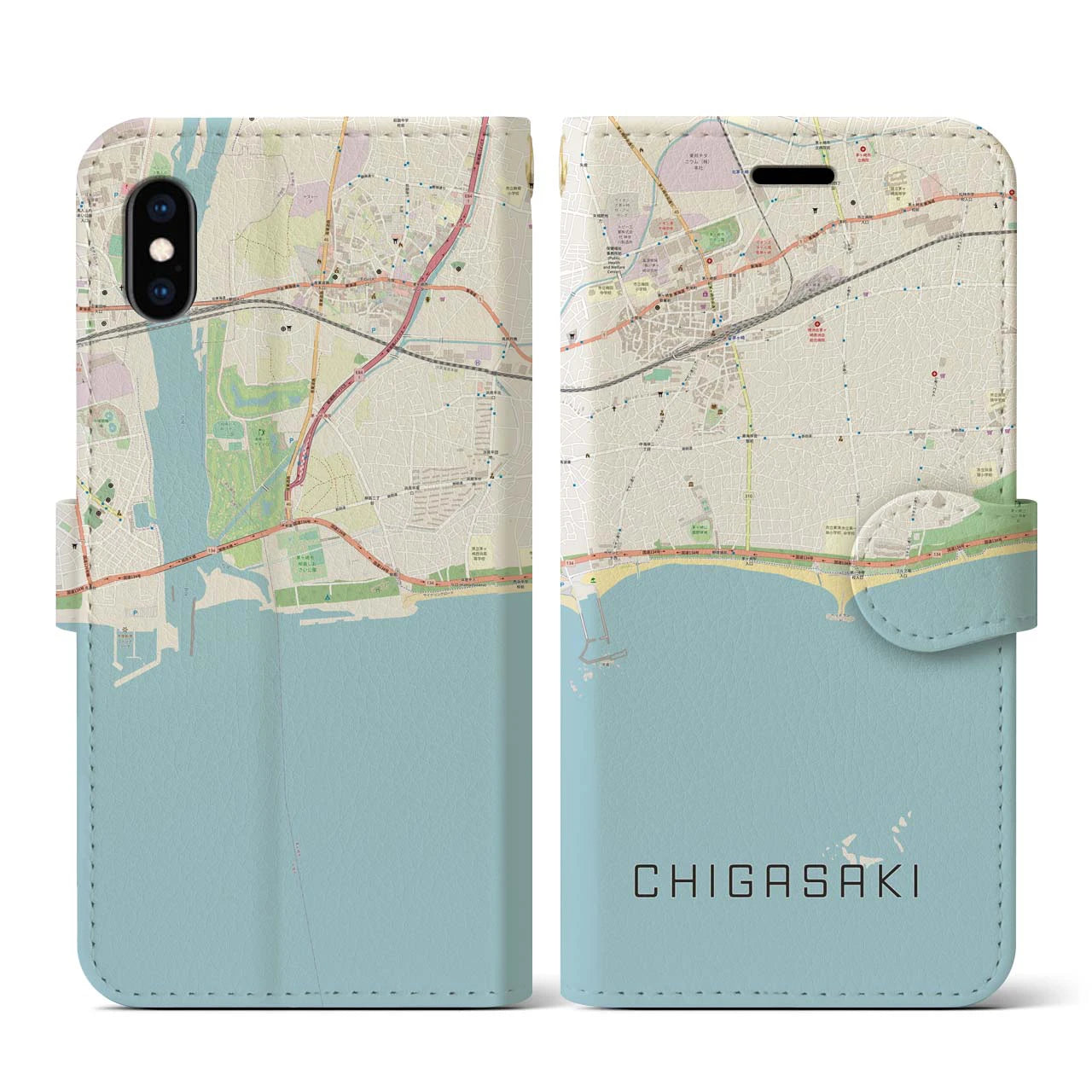 【茅ヶ崎(神奈川県)】地図柄iPhoneケース(手帳タイプ)ナチュラル・iPhone XS / X 用