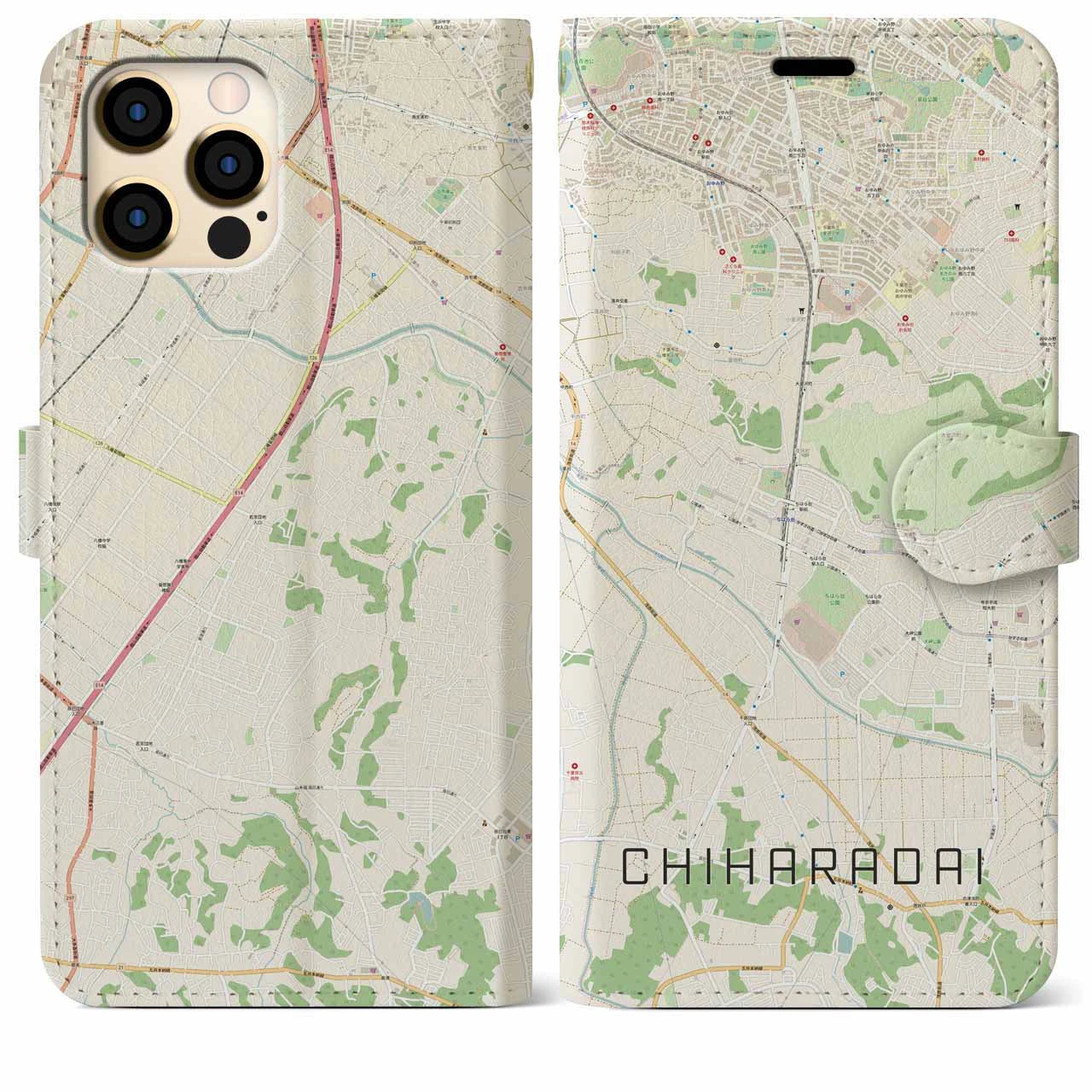 【ちはら台(千葉県)】地図柄iPhoneケース(手帳タイプ)ナチュラル・iPhone 12 Pro Max 用