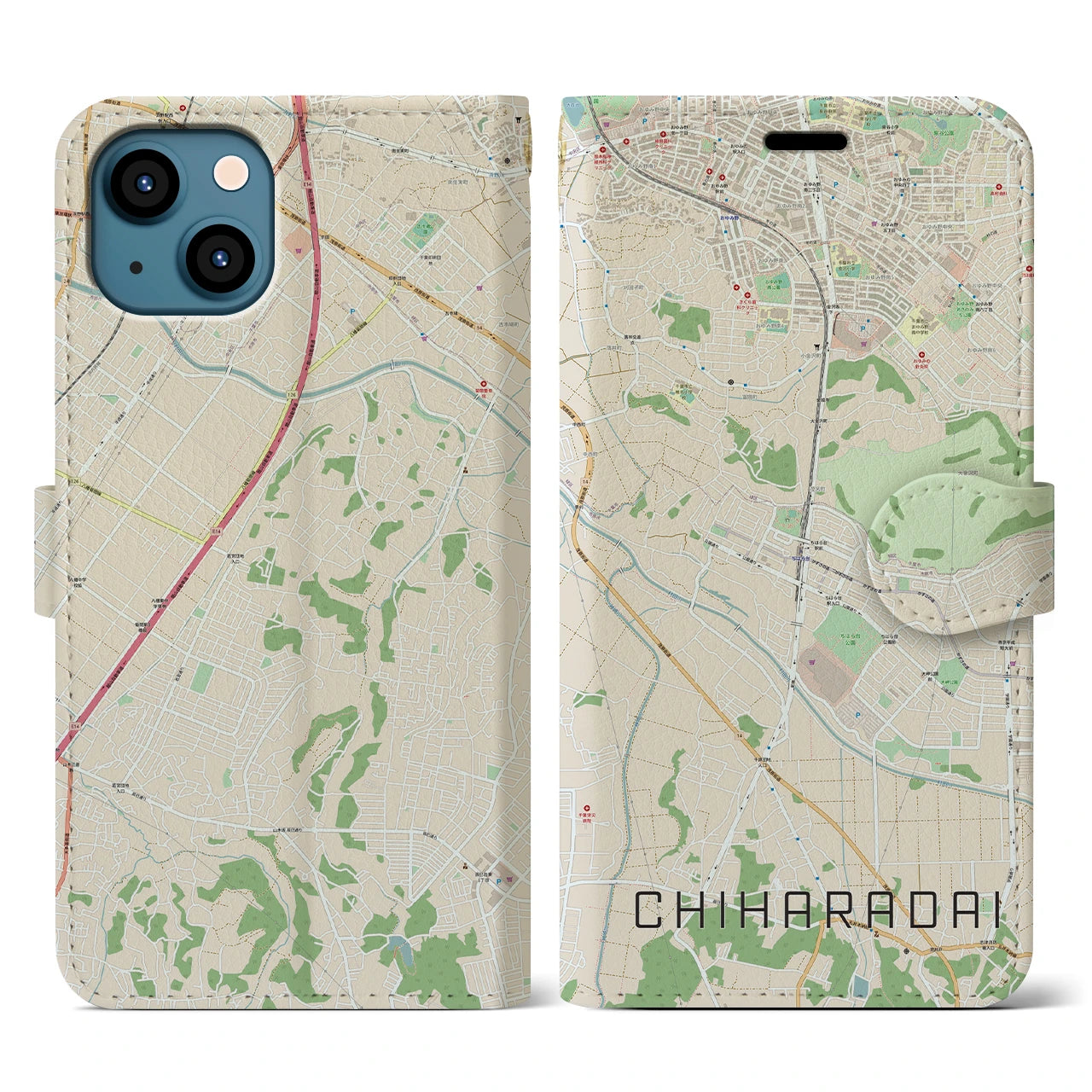 【ちはら台(千葉県)】地図柄iPhoneケース(手帳タイプ)ナチュラル・iPhone 13 用