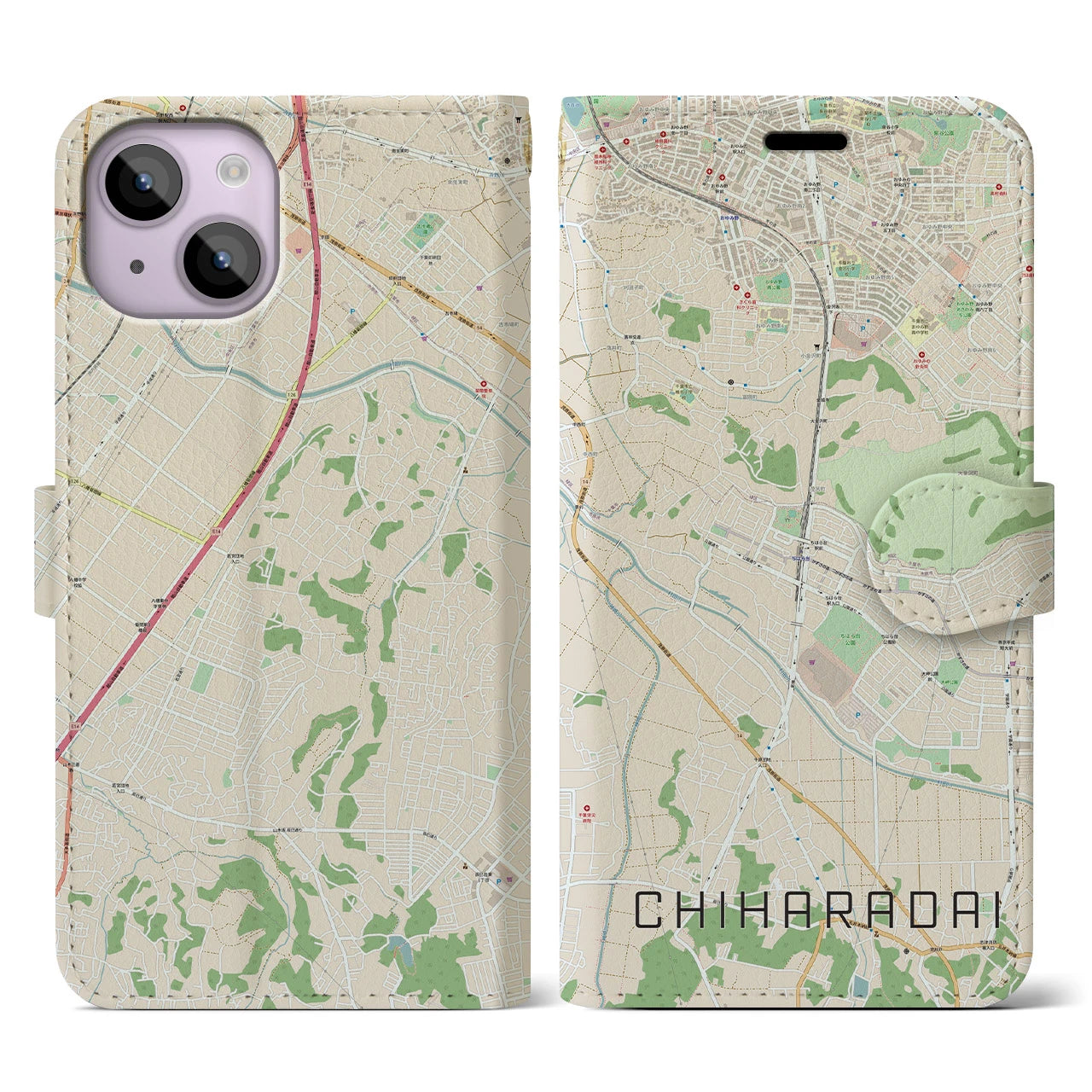 【ちはら台(千葉県)】地図柄iPhoneケース(手帳タイプ)ナチュラル・iPhone 14 用