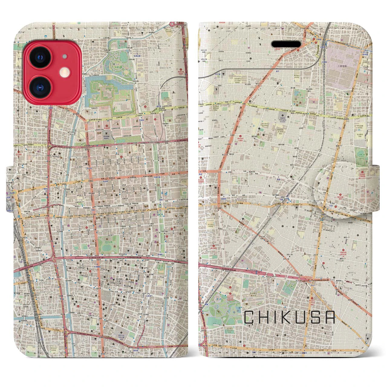 【千種(愛知県)】地図柄iPhoneケース(手帳タイプ)ナチュラル・iPhone 11 用