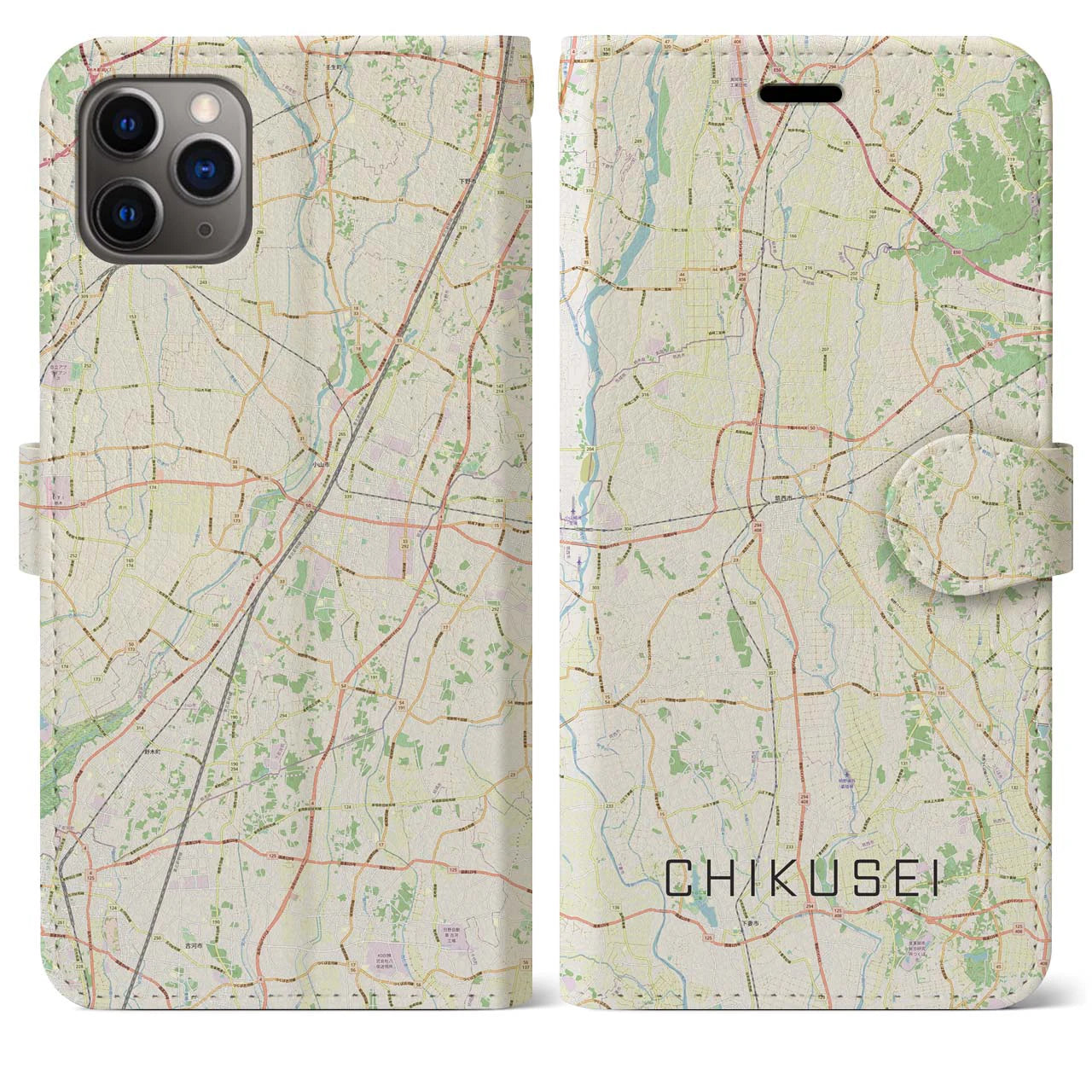 【筑西(茨城県)】地図柄iPhoneケース(手帳タイプ)ナチュラル・iPhone 11 Pro Max 用