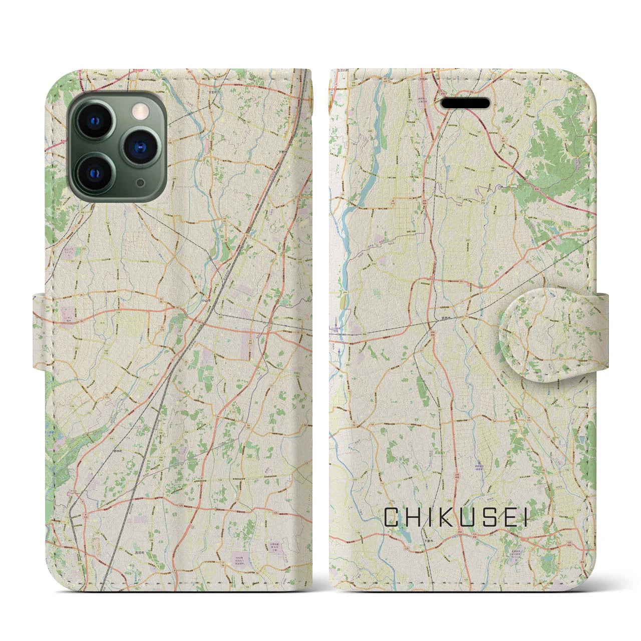 【筑西(茨城県)】地図柄iPhoneケース(手帳タイプ)ナチュラル・iPhone 11 Pro 用