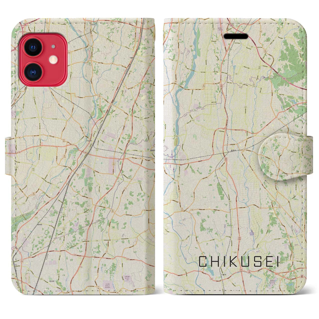 【筑西(茨城県)】地図柄iPhoneケース(手帳タイプ)ナチュラル・iPhone 11 用
