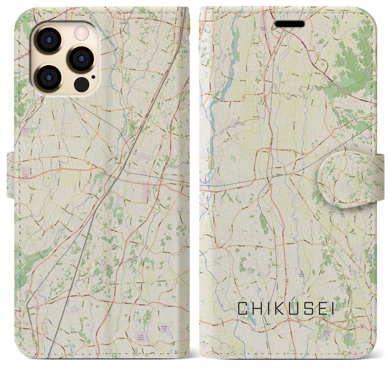 【筑西(茨城県)】地図柄iPhoneケース(手帳タイプ)ナチュラル・iPhone 12 Pro Max 用