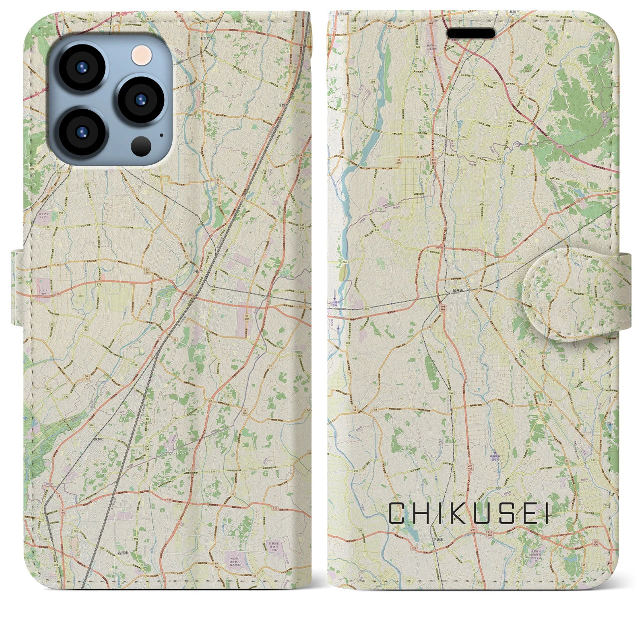 【筑西(茨城県)】地図柄iPhoneケース(手帳タイプ)ナチュラル・iPhone 13 Pro Max 用