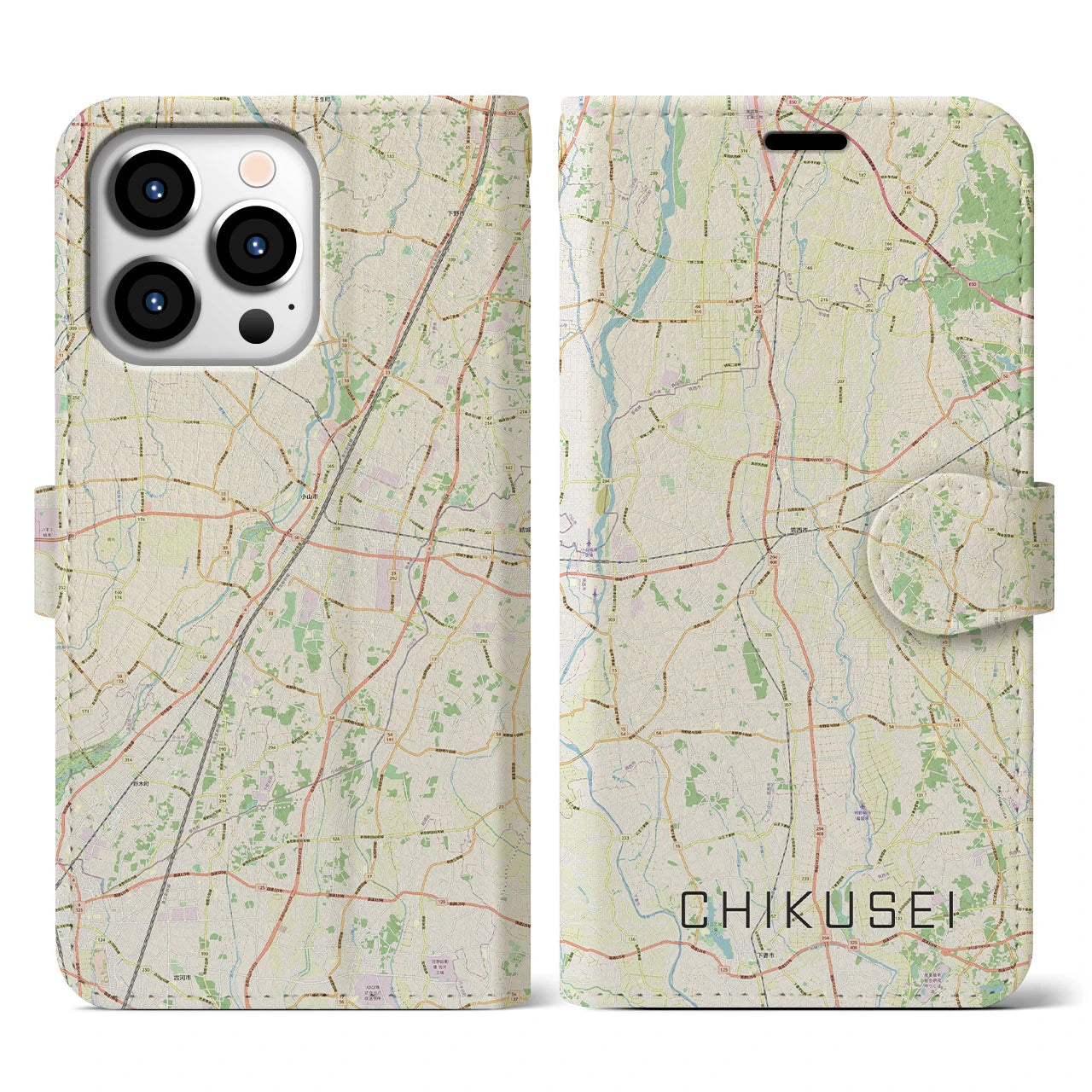 【筑西(茨城県)】地図柄iPhoneケース(手帳タイプ)ナチュラル・iPhone 13 Pro 用