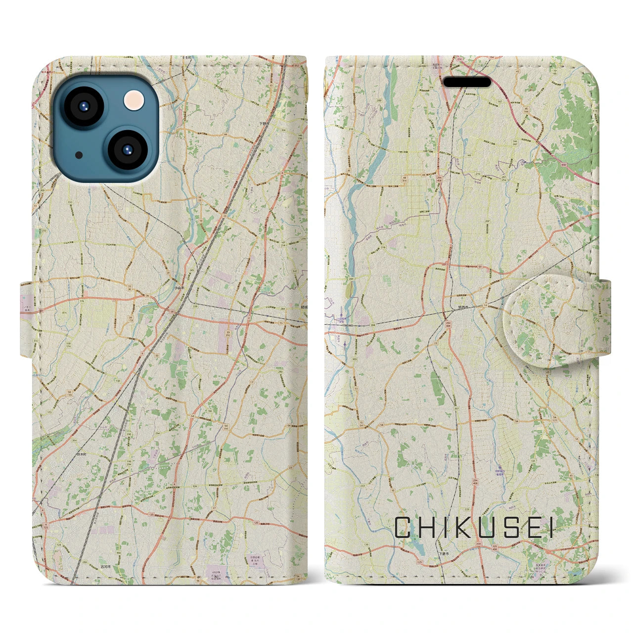 【筑西(茨城県)】地図柄iPhoneケース(手帳タイプ)ナチュラル・iPhone 13 用