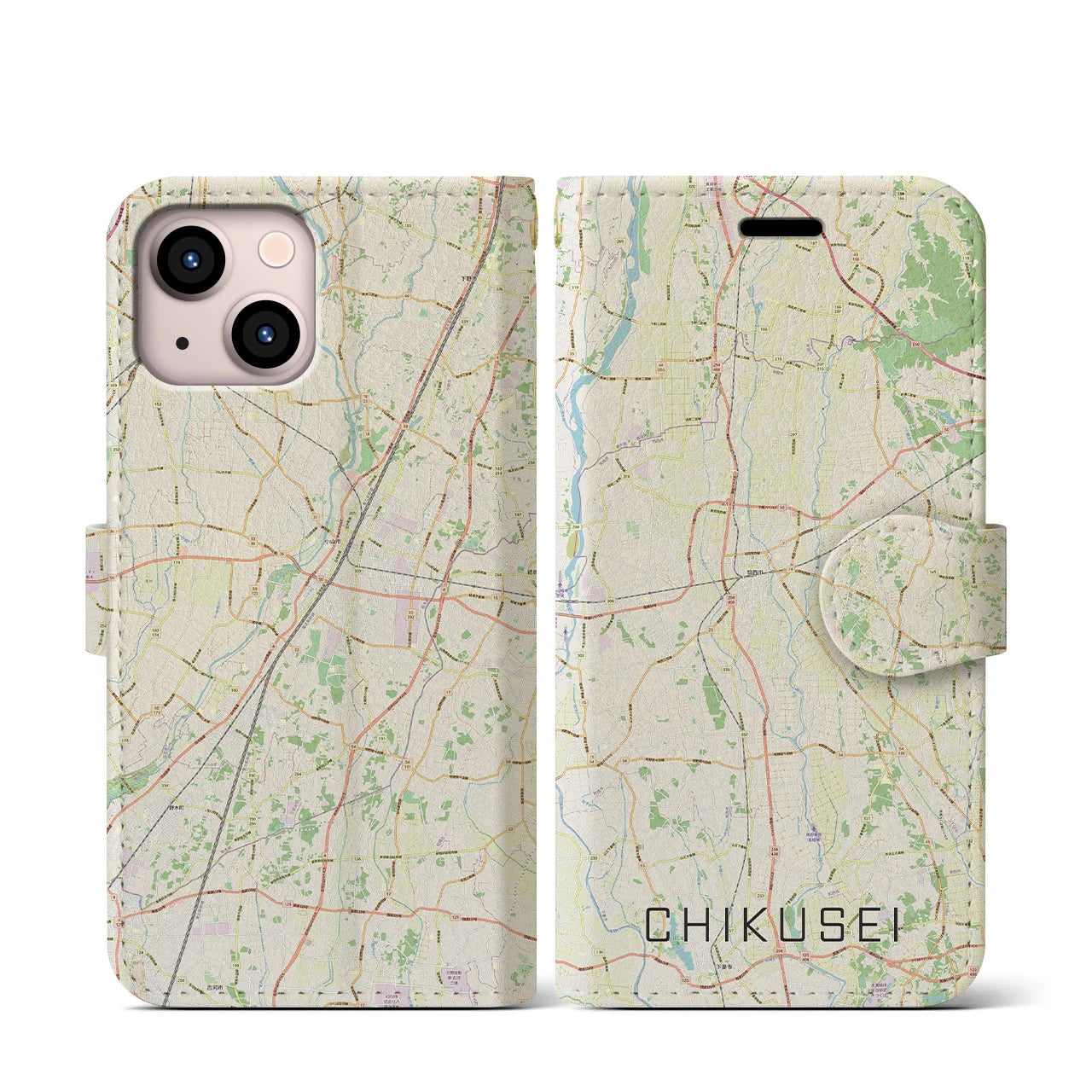 【筑西(茨城県)】地図柄iPhoneケース(手帳タイプ)ナチュラル・iPhone 13 mini 用
