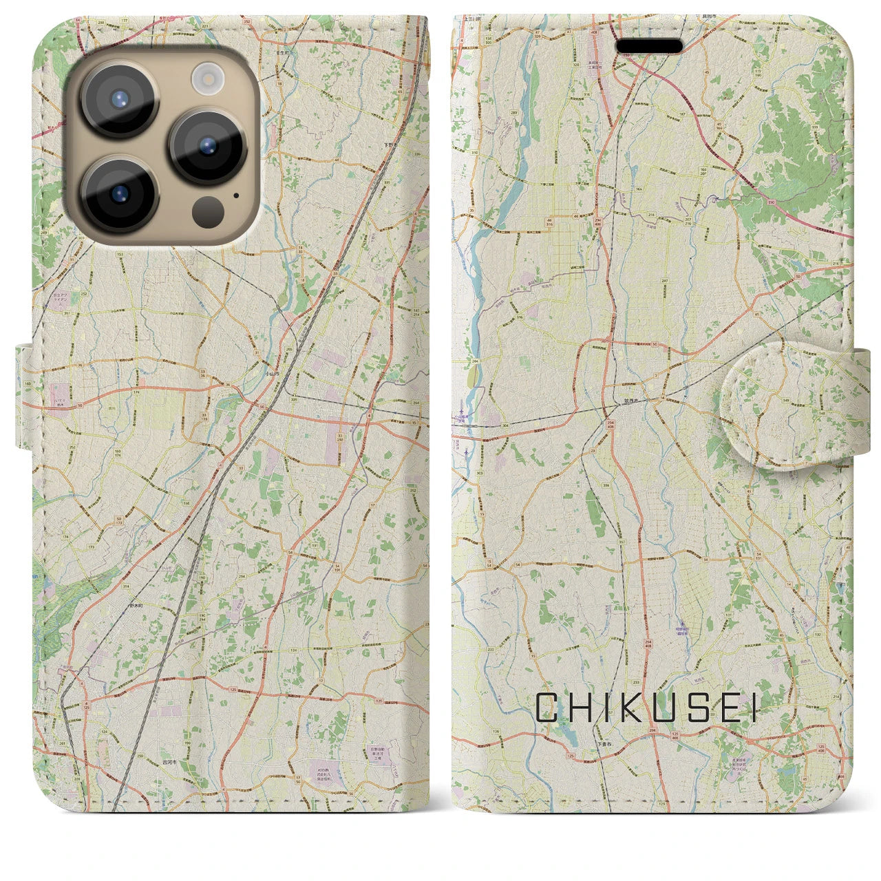【筑西(茨城県)】地図柄iPhoneケース(手帳タイプ)ナチュラル・iPhone 14 Pro Max 用