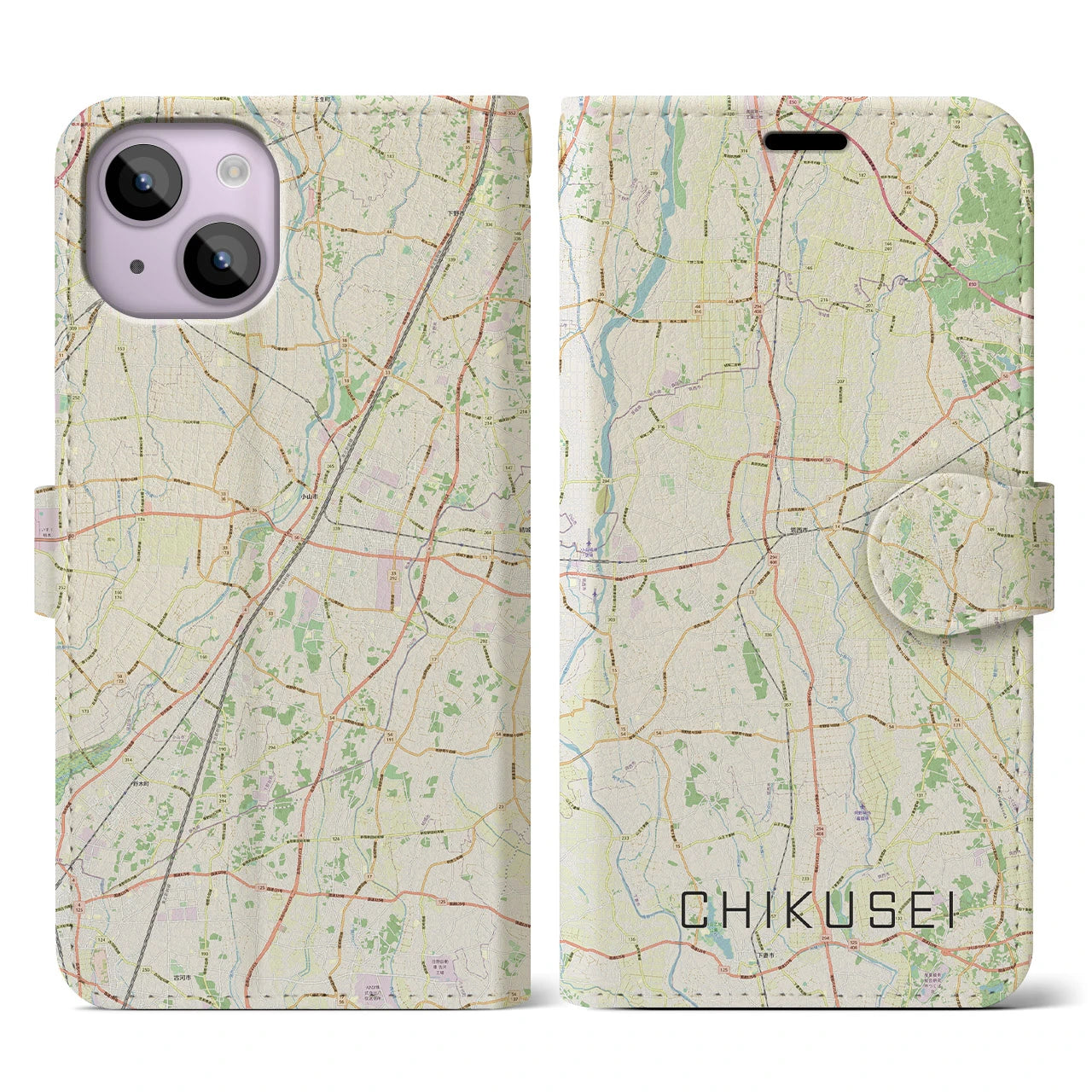【筑西(茨城県)】地図柄iPhoneケース(手帳タイプ)ナチュラル・iPhone 14 用