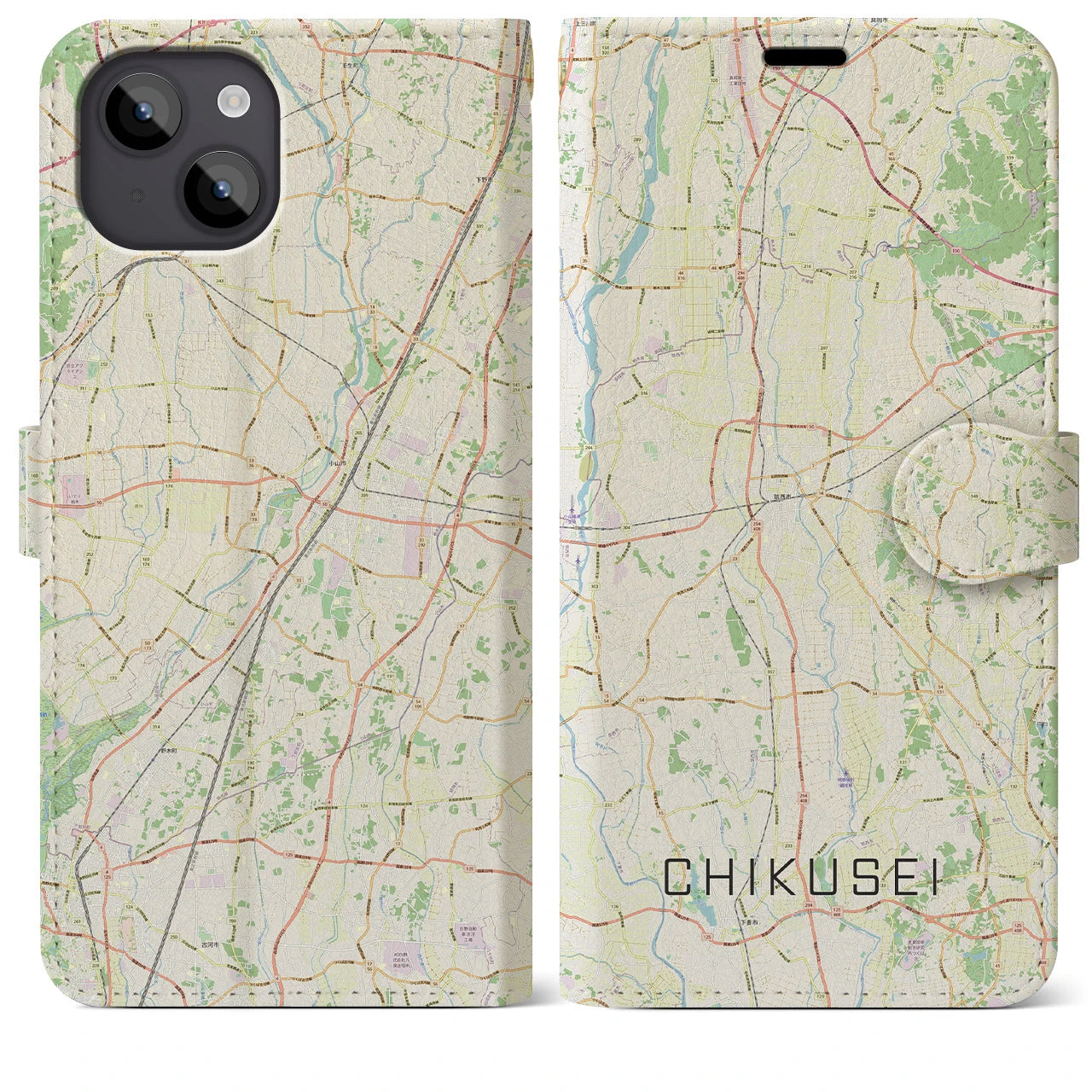 【筑西(茨城県)】地図柄iPhoneケース(手帳タイプ)ナチュラル・iPhone 14 Plus 用