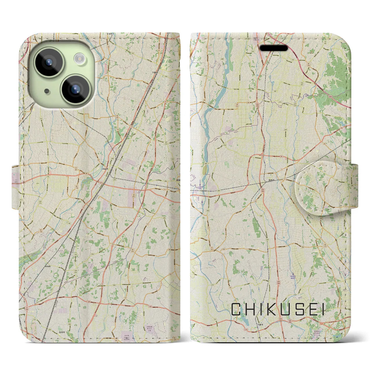 【筑西(茨城県)】地図柄iPhoneケース(手帳タイプ)ナチュラル・iPhone 15 用