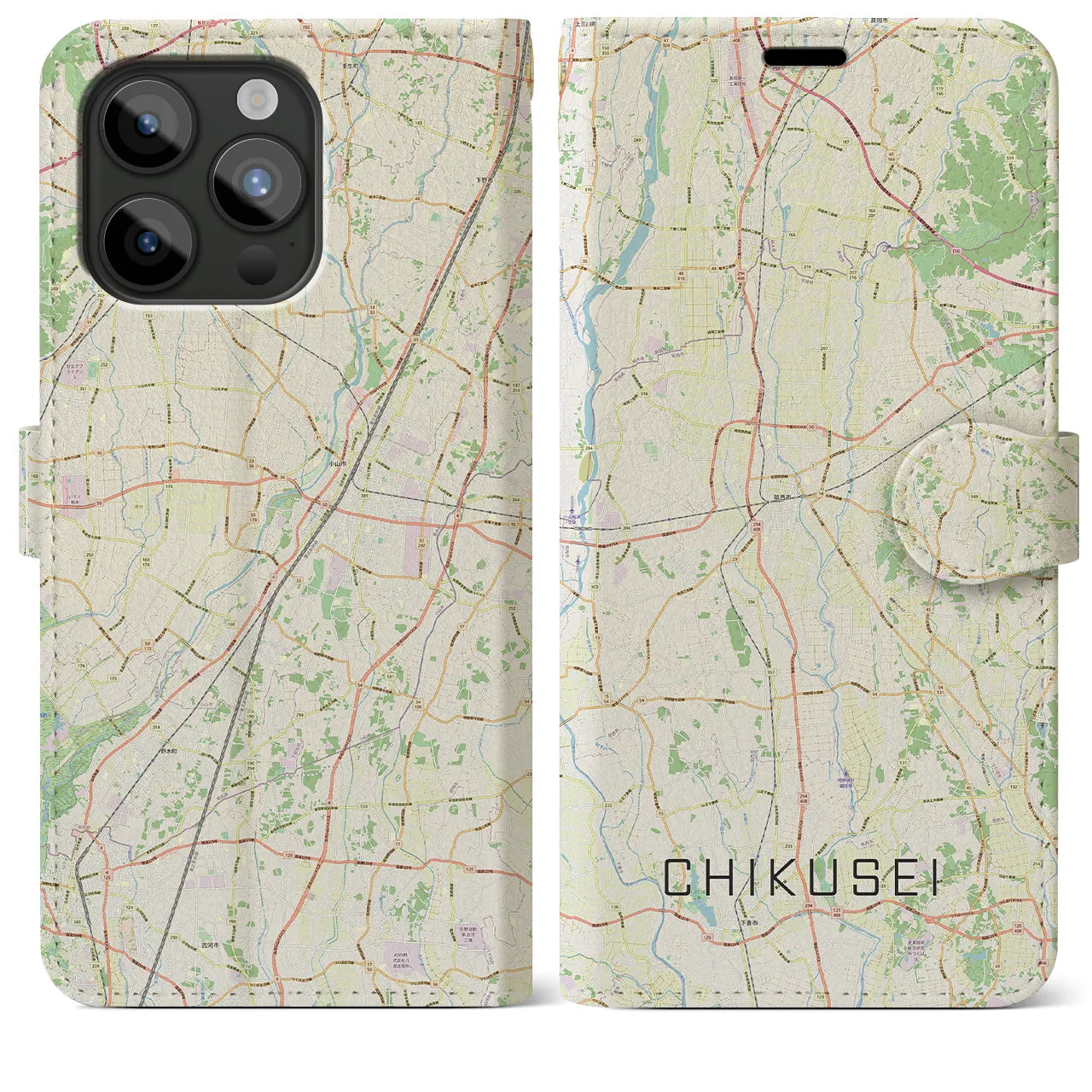 【筑西(茨城県)】地図柄iPhoneケース(手帳タイプ)ナチュラル・iPhone 15 Pro Max 用