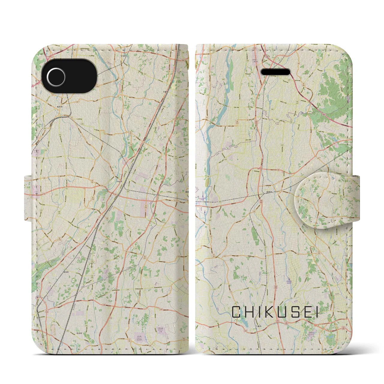 【筑西(茨城県)】地図柄iPhoneケース(手帳タイプ)ナチュラル・iPhone SE(第3 / 第2世代) / 8 / 7 / 6s / 6 用