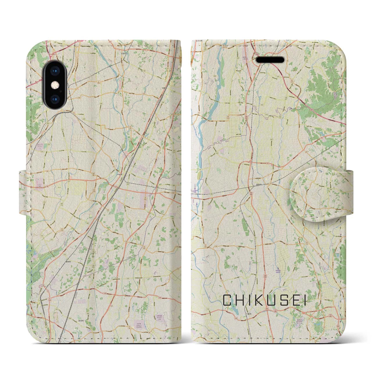 【筑西(茨城県)】地図柄iPhoneケース(手帳タイプ)ナチュラル・iPhone XS / X 用