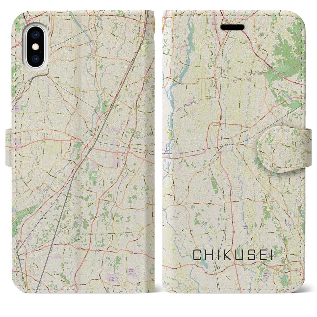 【筑西(茨城県)】地図柄iPhoneケース(手帳タイプ)ナチュラル・iPhone XS Max 用