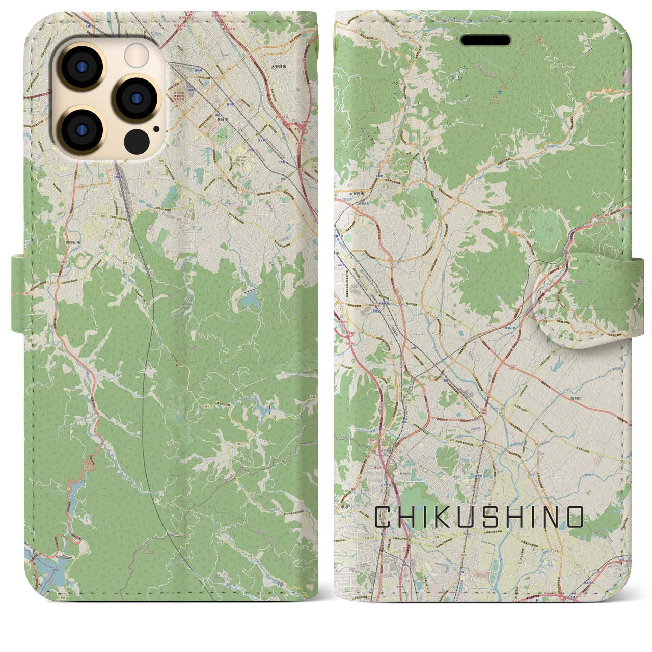 【筑紫野(福岡県)】地図柄iPhoneケース(手帳タイプ)ナチュラル・iPhone 12 Pro Max 用
