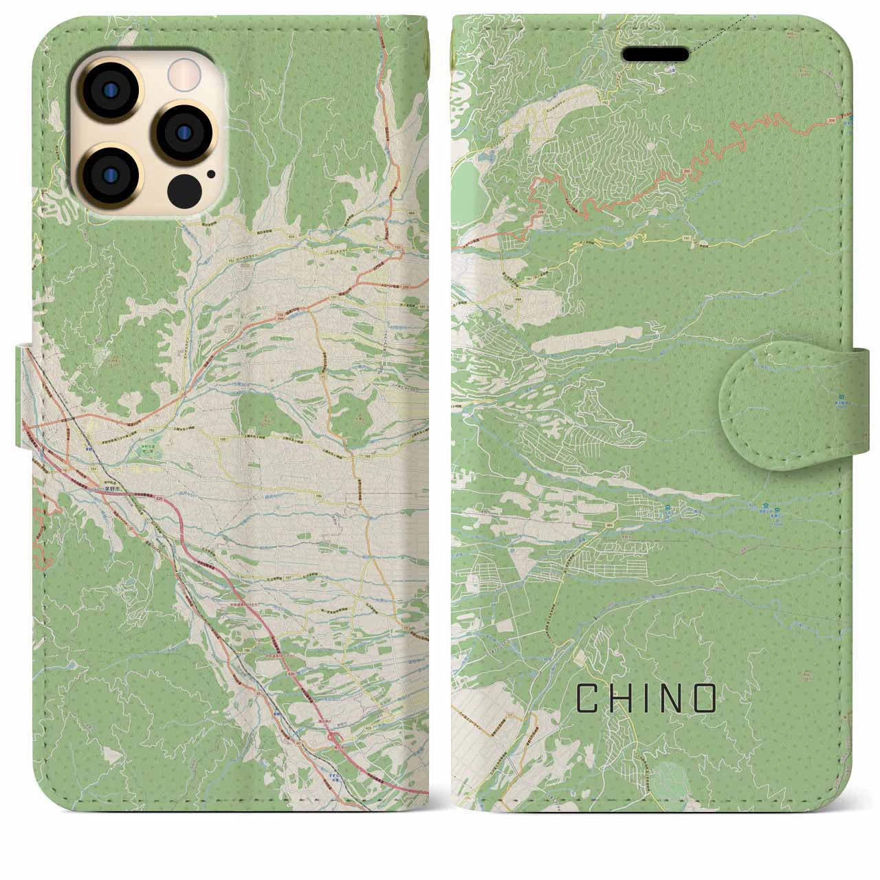 【茅野(長野県)】地図柄iPhoneケース(手帳タイプ)ナチュラル・iPhone 12 Pro Max 用