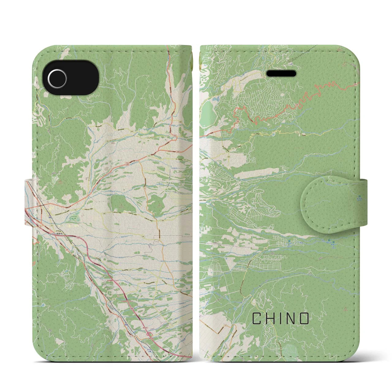 【茅野(長野県)】地図柄iPhoneケース(手帳タイプ)ナチュラル・iPhone SE(第3 / 第2世代) / 8 / 7 / 6s / 6 用