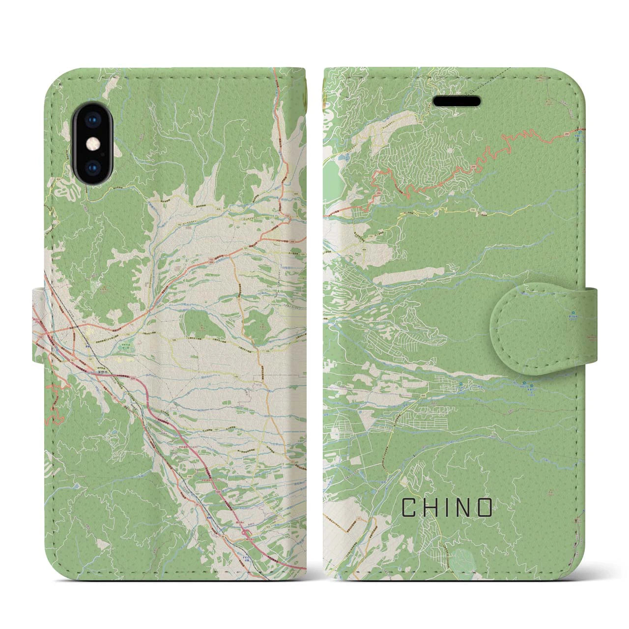 【茅野(長野県)】地図柄iPhoneケース(手帳タイプ)ナチュラル・iPhone XS / X 用
