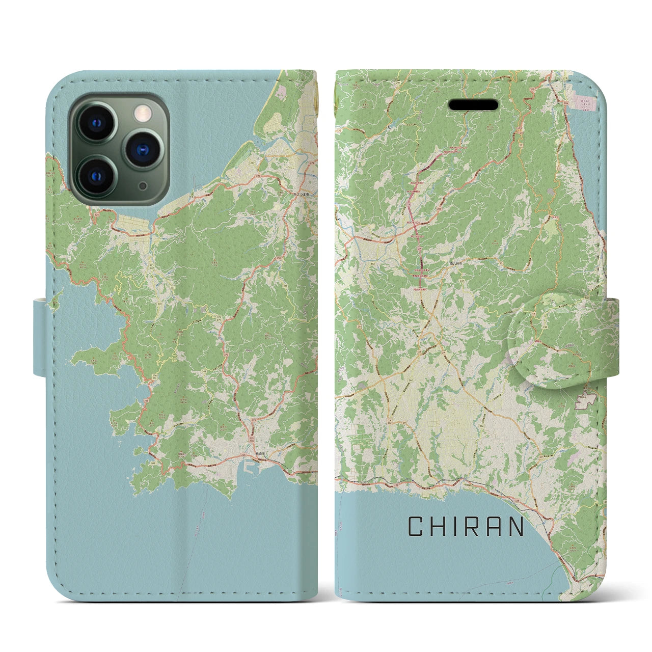 【知覧(鹿児島県)】地図柄iPhoneケース(手帳タイプ)ナチュラル・iPhone 11 Pro 用