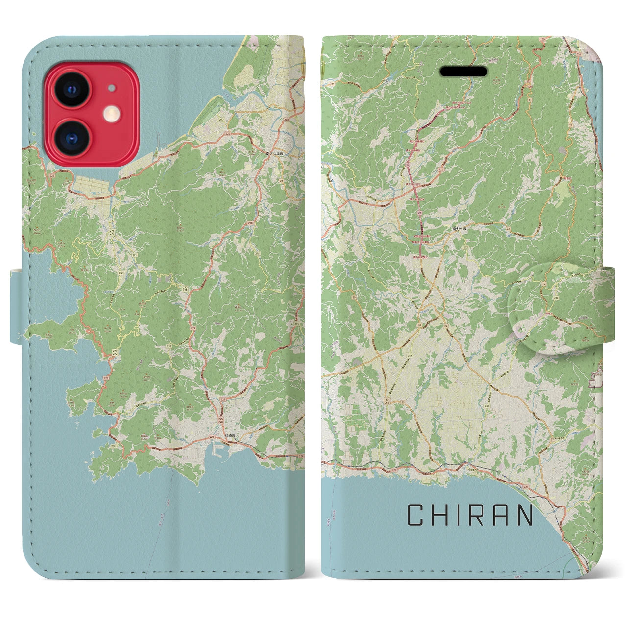 【知覧(鹿児島県)】地図柄iPhoneケース(手帳タイプ)ナチュラル・iPhone 11 用