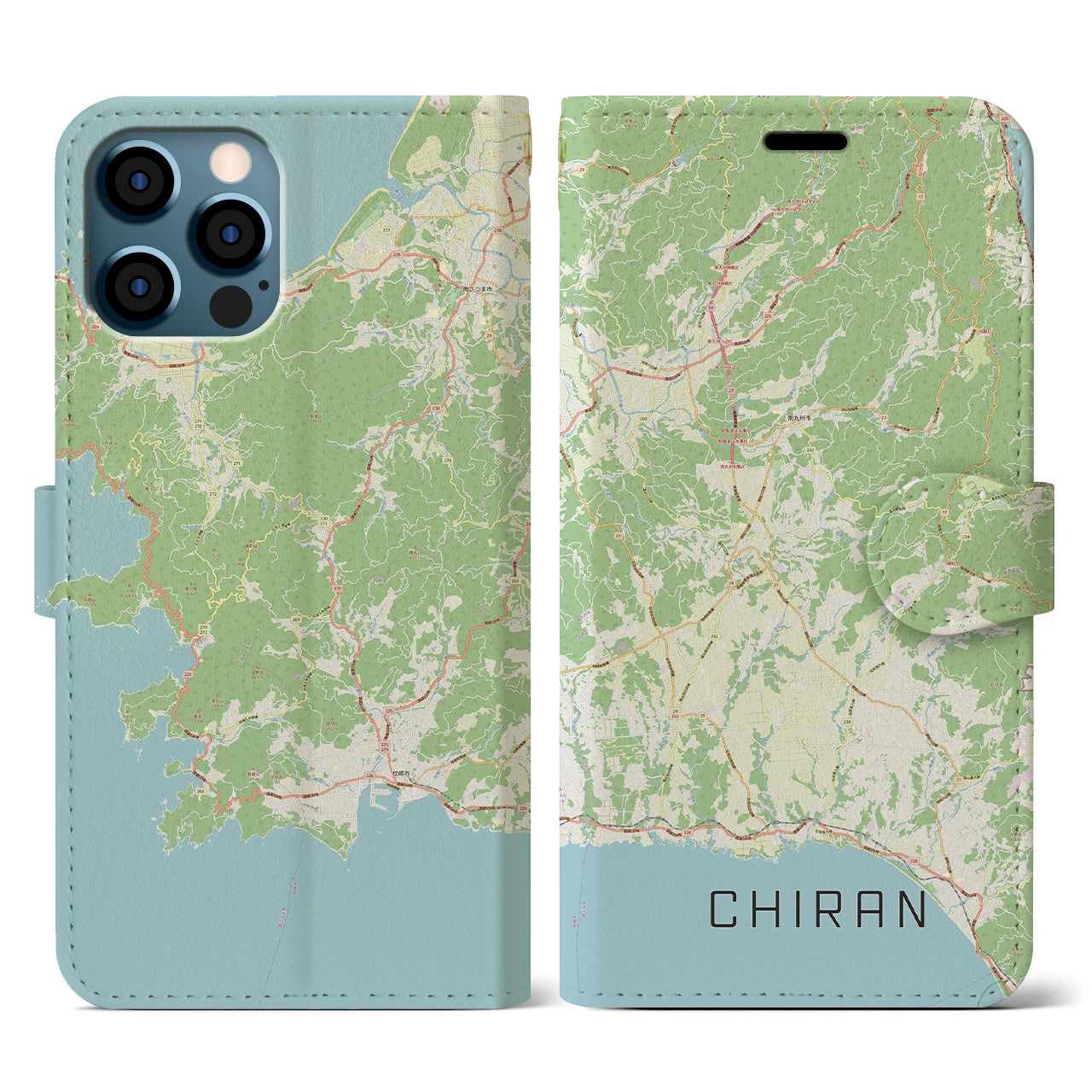 【知覧(鹿児島県)】地図柄iPhoneケース(手帳タイプ)ナチュラル・iPhone 12 / 12 Pro 用