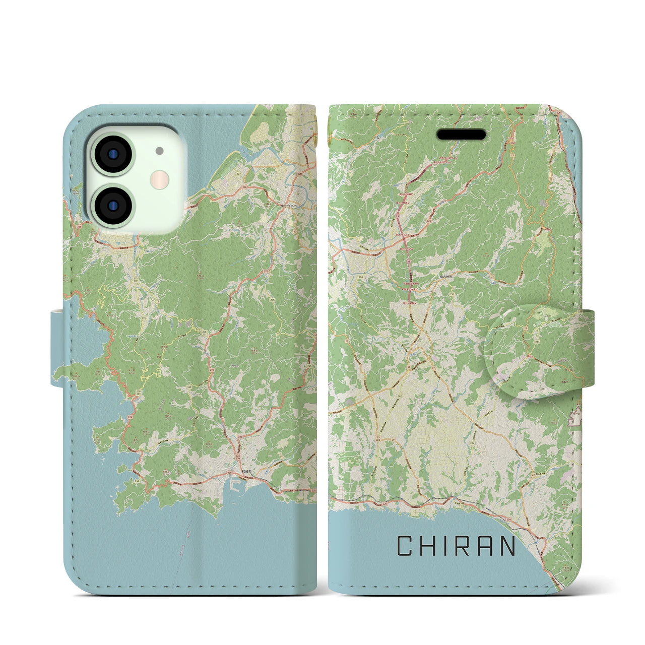 【知覧(鹿児島県)】地図柄iPhoneケース(手帳タイプ)ナチュラル・iPhone 12 mini 用