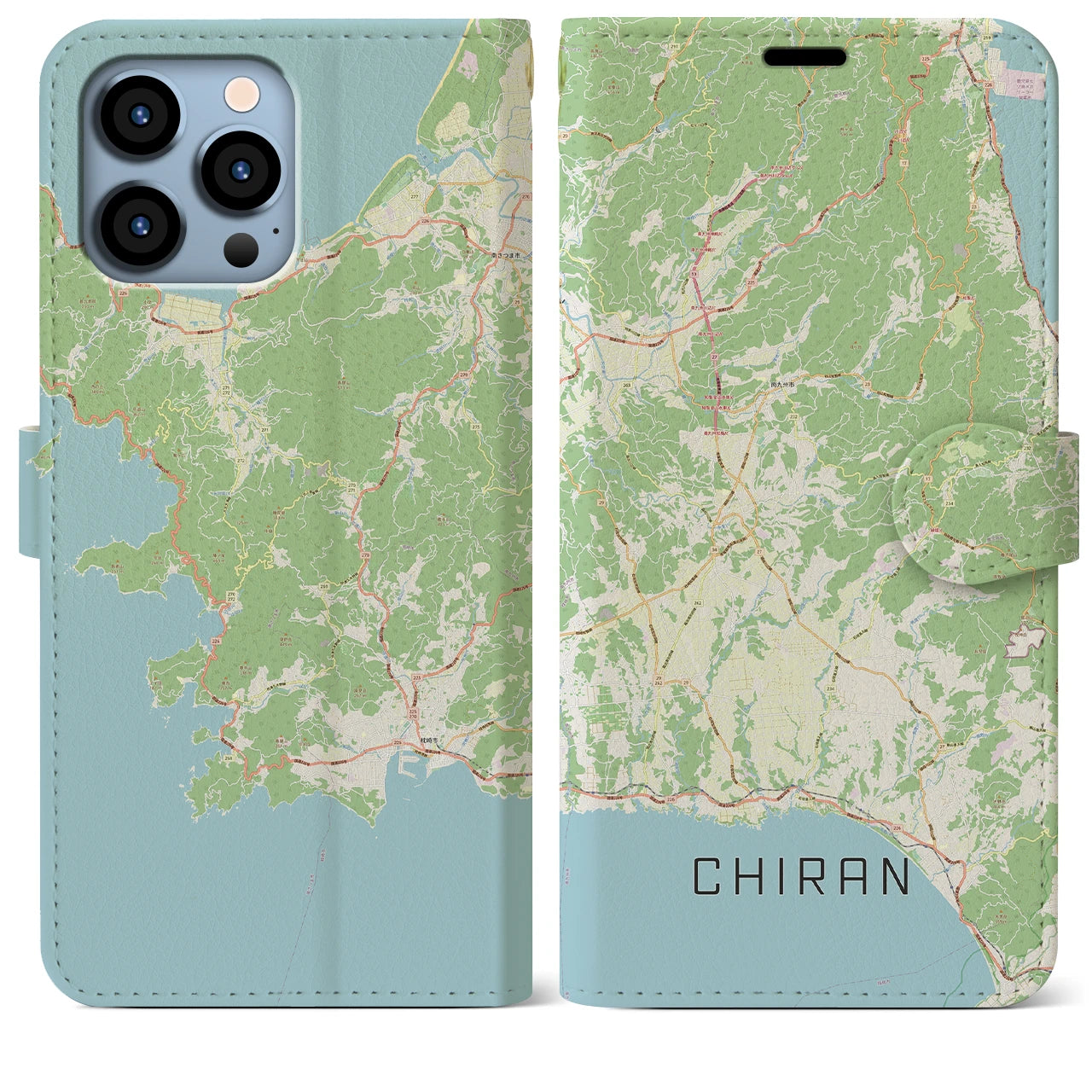 【知覧(鹿児島県)】地図柄iPhoneケース(手帳タイプ)ナチュラル・iPhone 13 Pro Max 用