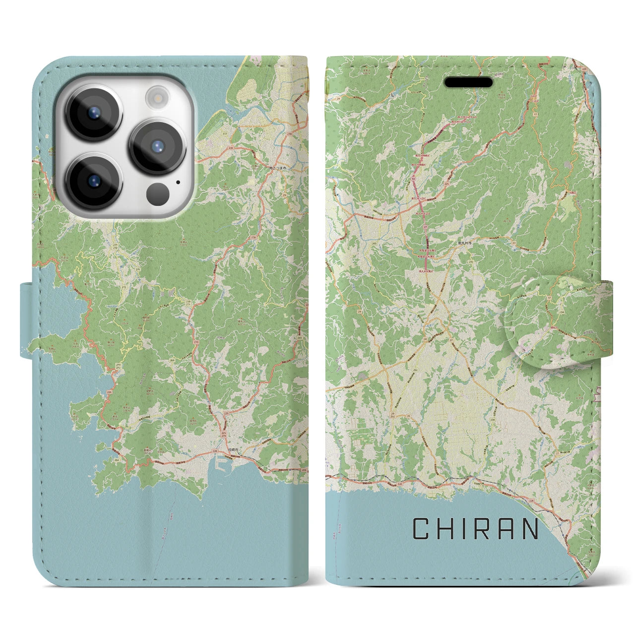 【知覧(鹿児島県)】地図柄iPhoneケース(手帳タイプ)ナチュラル・iPhone 14 Pro 用