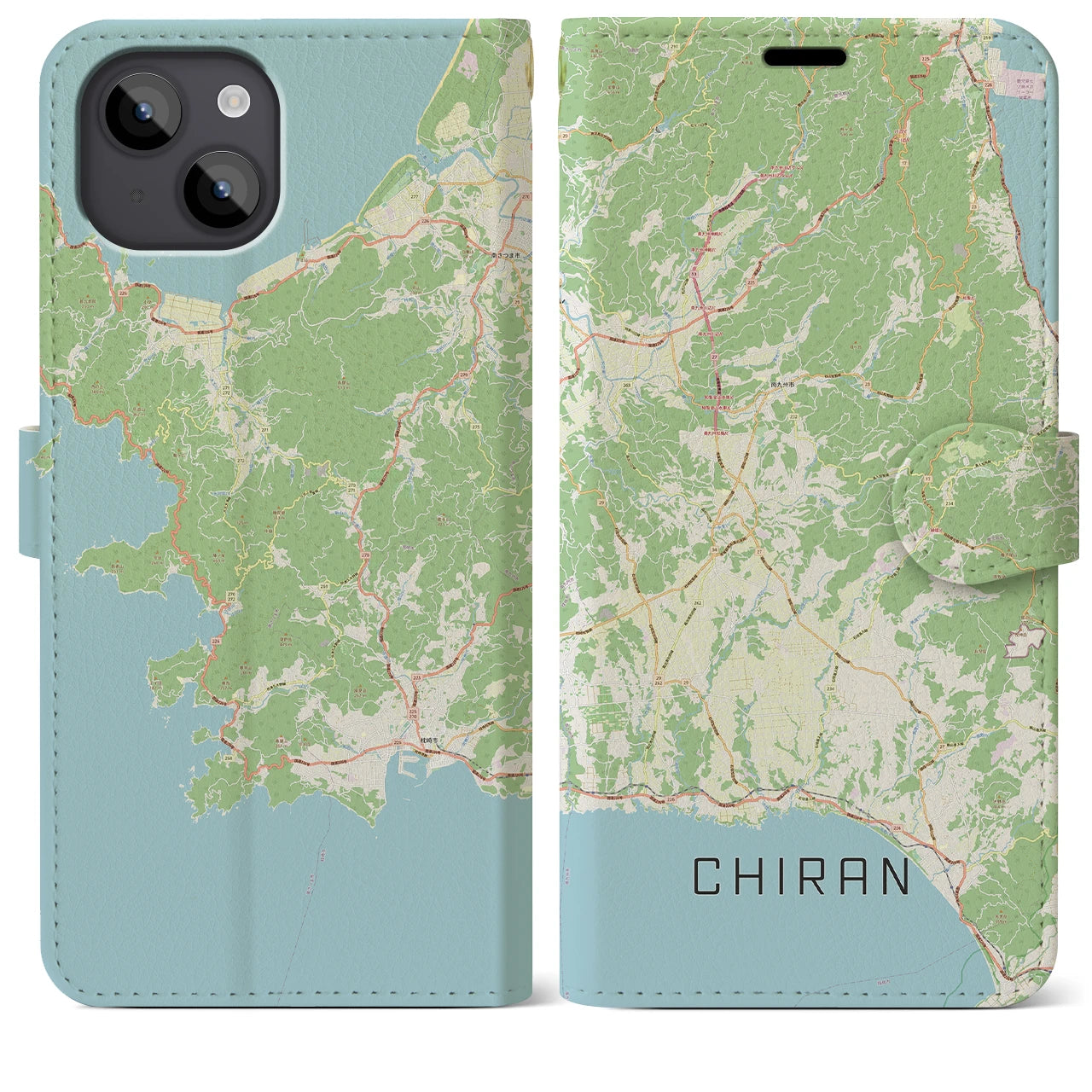 【知覧(鹿児島県)】地図柄iPhoneケース(手帳タイプ)ナチュラル・iPhone 14 Plus 用