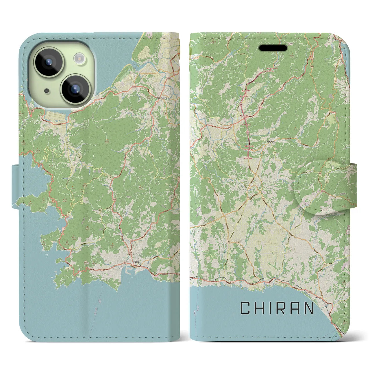 【知覧(鹿児島県)】地図柄iPhoneケース(手帳タイプ)ナチュラル・iPhone 15 用