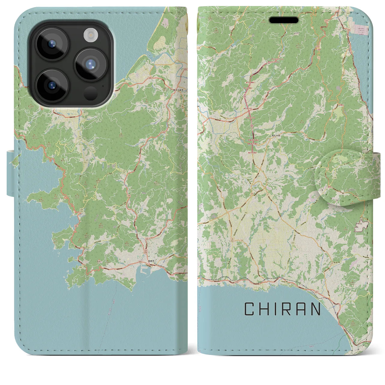 【知覧(鹿児島県)】地図柄iPhoneケース(手帳タイプ)ナチュラル・iPhone 15 Pro Max 用