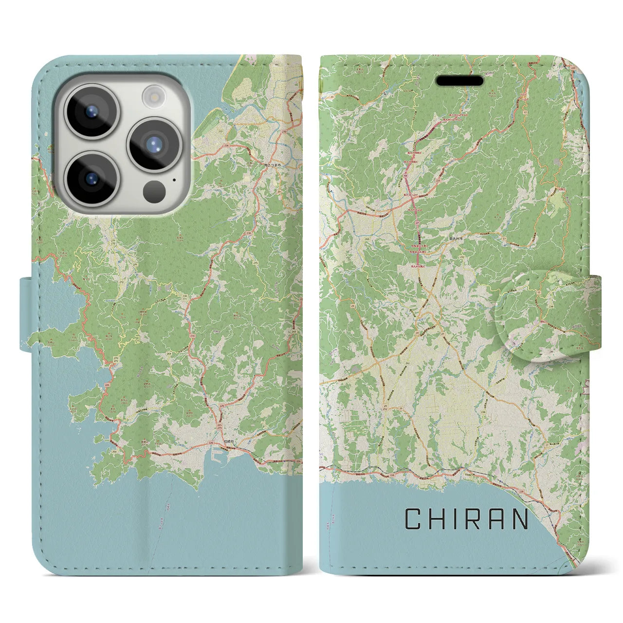 【知覧(鹿児島県)】地図柄iPhoneケース(手帳タイプ)ナチュラル・iPhone 15 Pro 用