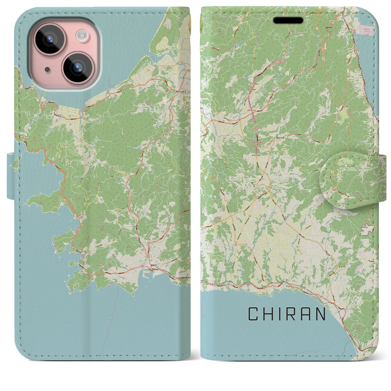 【知覧(鹿児島県)】地図柄iPhoneケース(手帳タイプ)ナチュラル・iPhone 15 Plus 用