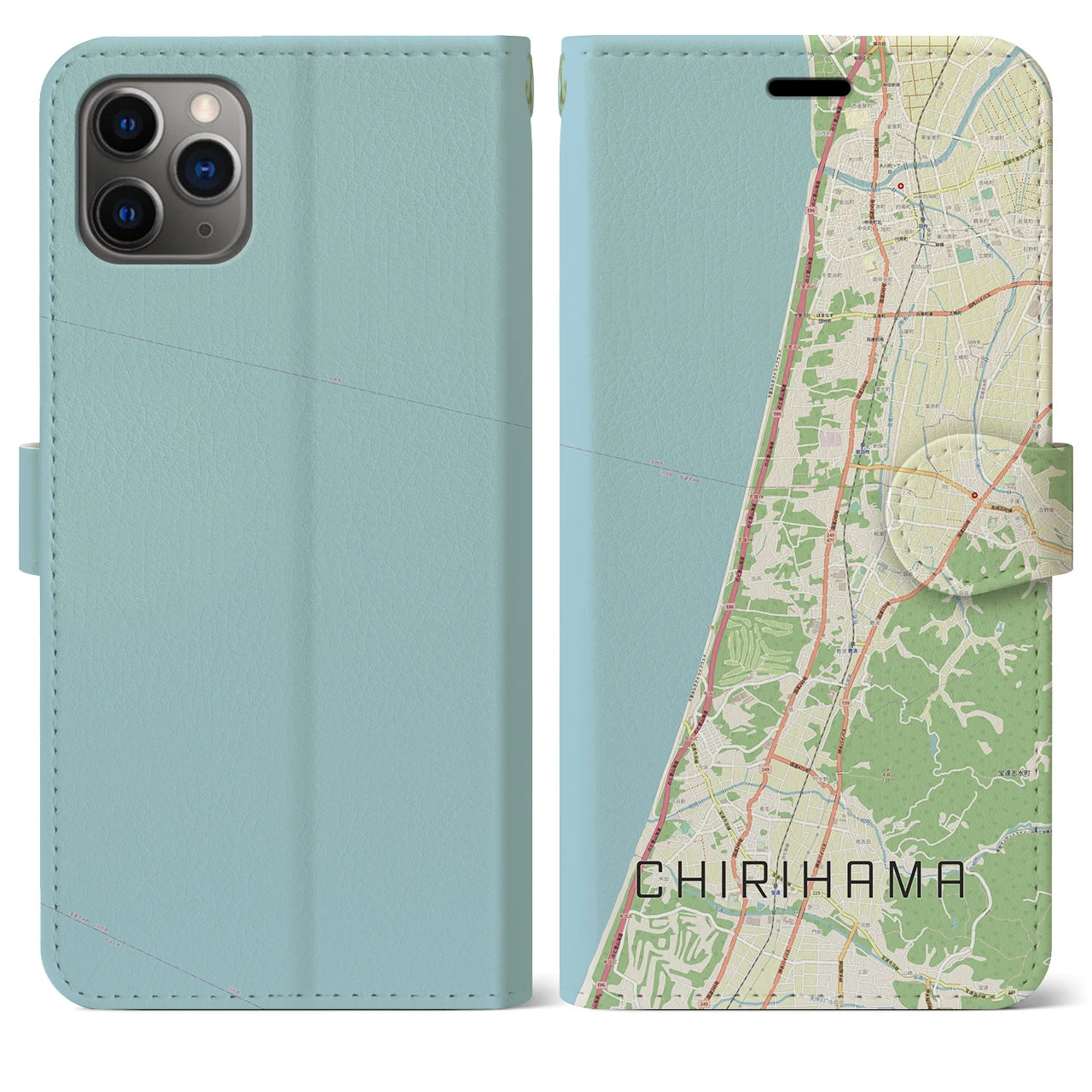 【千里浜(石川県)】地図柄iPhoneケース(手帳タイプ)ナチュラル・iPhone 11 Pro Max 用
