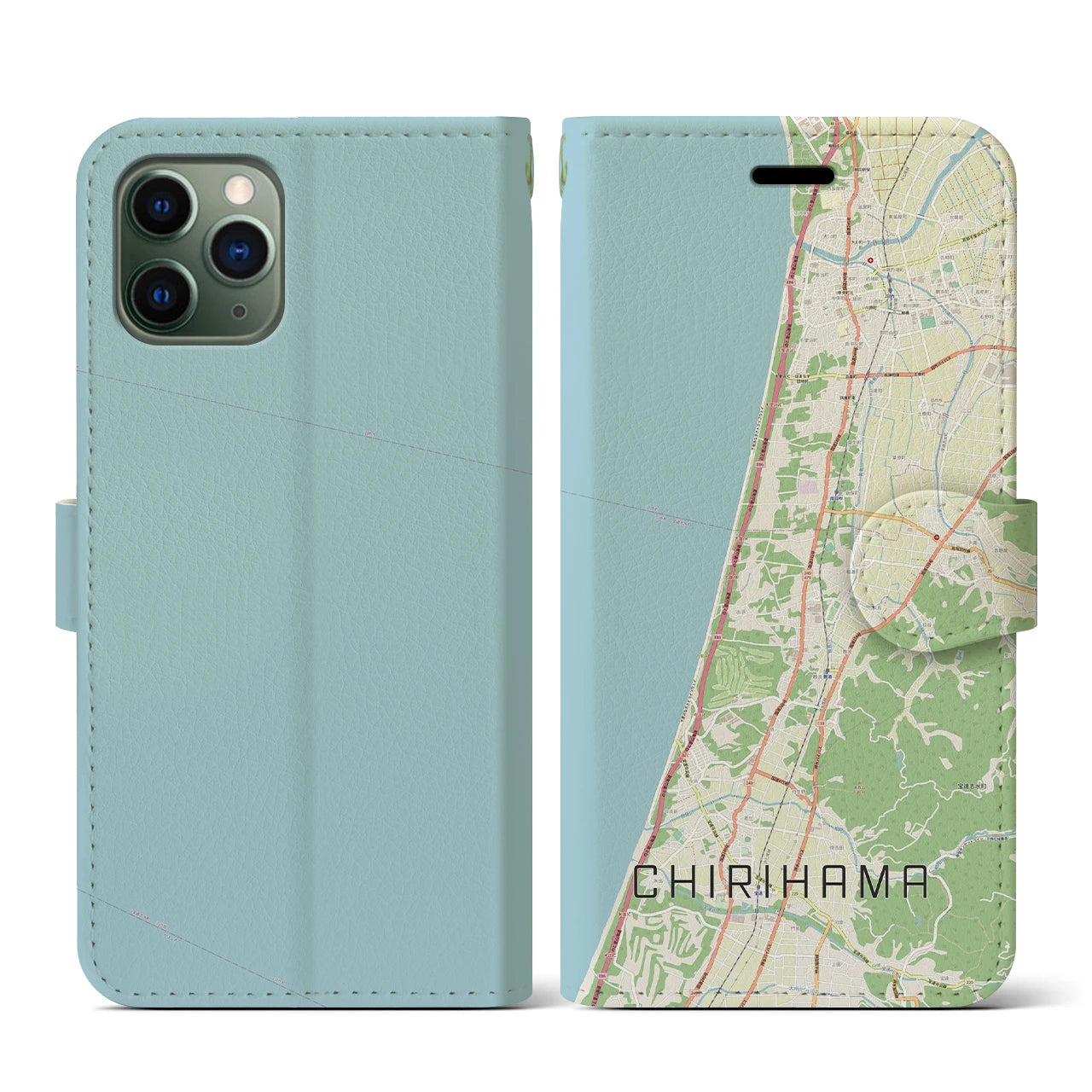 【千里浜(石川県)】地図柄iPhoneケース(手帳タイプ)ナチュラル・iPhone 11 Pro 用