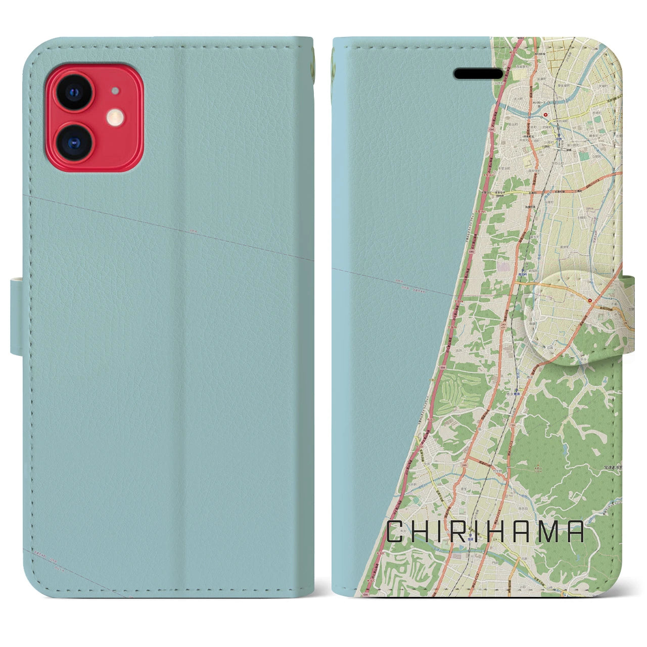 【千里浜(石川県)】地図柄iPhoneケース(手帳タイプ)ナチュラル・iPhone 11 用