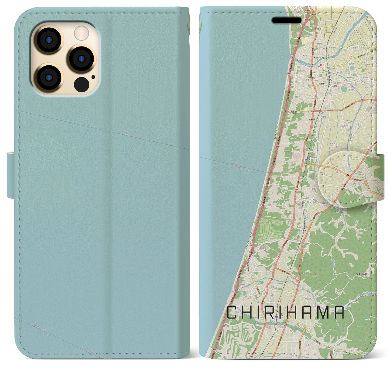 【千里浜(石川県)】地図柄iPhoneケース(手帳タイプ)ナチュラル・iPhone 12 Pro Max 用