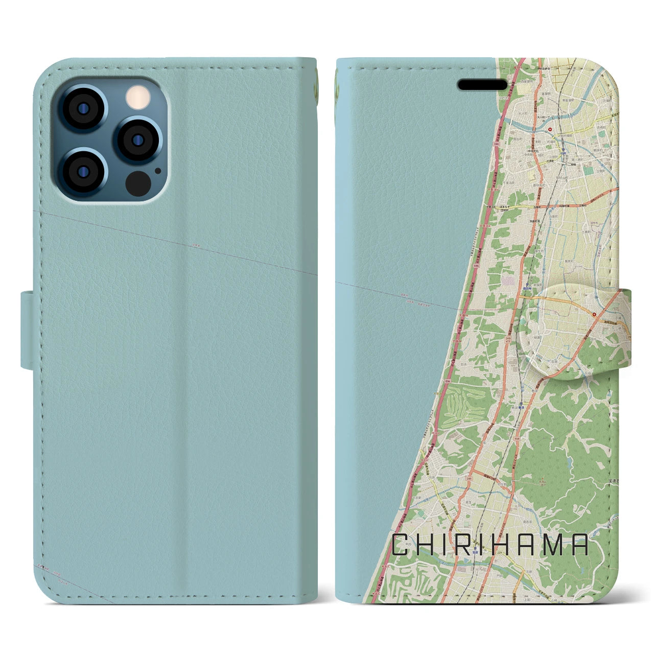 【千里浜(石川県)】地図柄iPhoneケース(手帳タイプ)ナチュラル・iPhone 12 / 12 Pro 用
